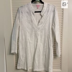 Lilly Pulitzer Sarasota Embroided Beaded White V-Neck Tunic. Size Large